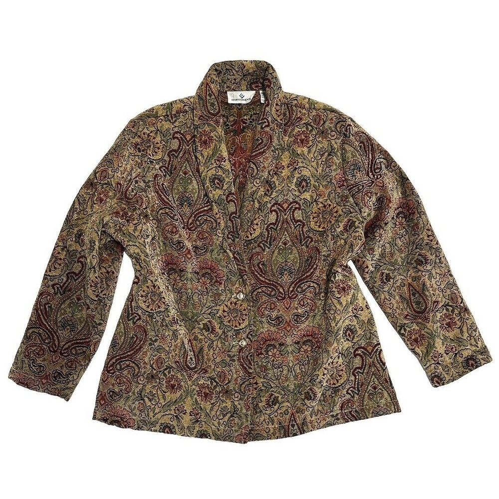 ERIN LONDON Blazer Jacket Women's XL Paisley Brown Vintage Tapestry
